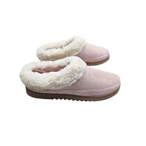 Dearfoams Slipper Mule XL 11-12 Pink Faux Fur Suede Cozy Comfort House Shoe